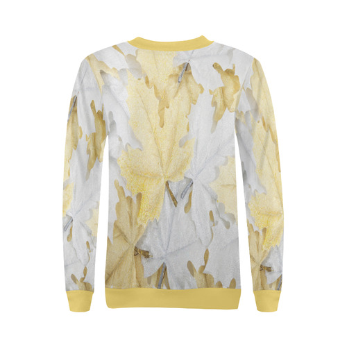 Gold And White Leaves All Over Print Crewneck Sweatshirt for Women (Model H18)