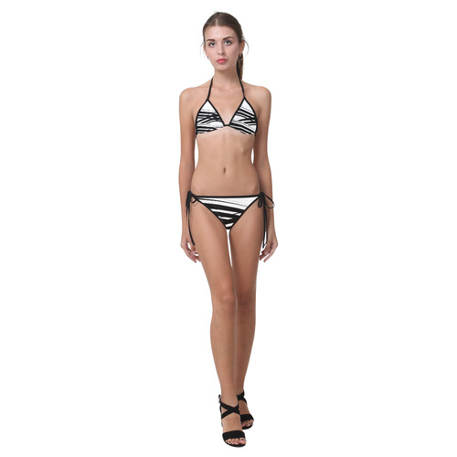 Black and White Diagonal Criss Cross Custom Bikini Swimsuit (Model S01)