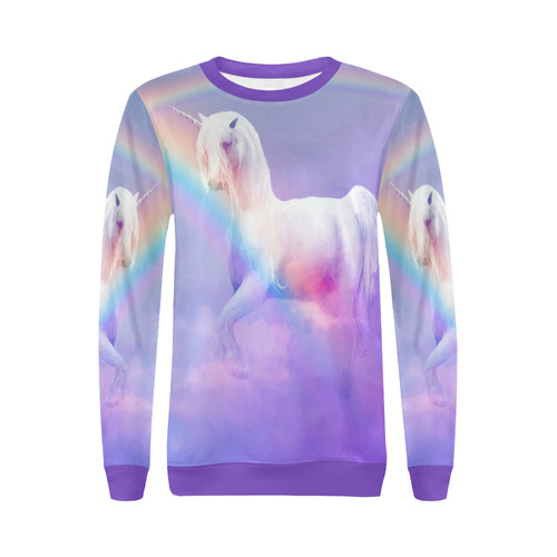 Unicorn and Rainbow All Over Print Crewneck Sweatshirt for Women (Model H18)