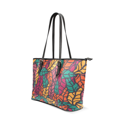 Nature leaves Leather Tote Bag/Small (Model 1640)
