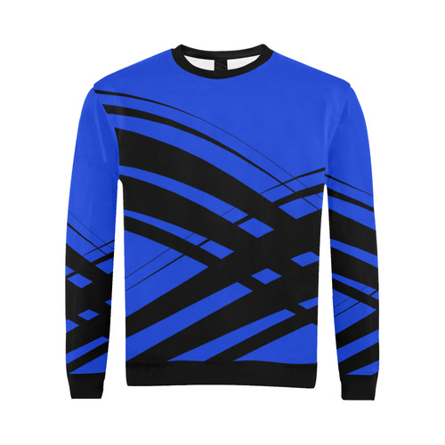 Black and Blue Diagonal Criss Cross All Over Print Crewneck Sweatshirt for Men (Model H18)