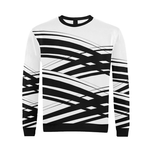 Black and White Diagonal Criss Cross All Over Print Crewneck Sweatshirt for Men/Large (Model H18)