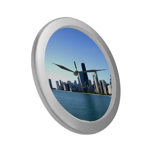 Chicago Skyline Silver Wall Clock Silver Color Wall Clock