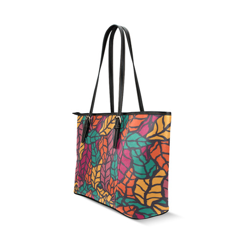 Nature leaves Leather Tote Bag/Small (Model 1640)