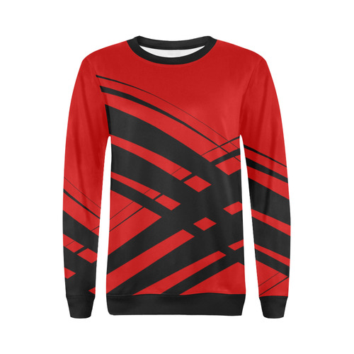 Black And Red Diagonal Criss Cross All Over Print Crewneck Sweatshirt for Women (Model H18)