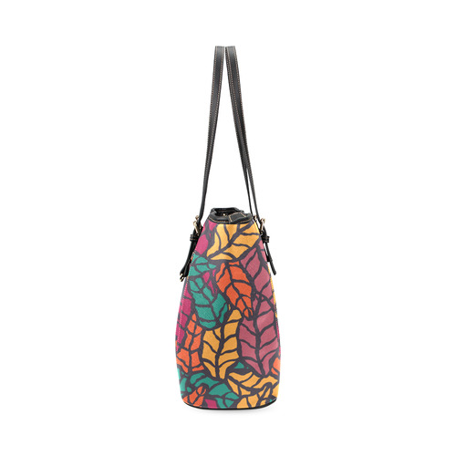 Nature leaves Leather Tote Bag/Small (Model 1640)