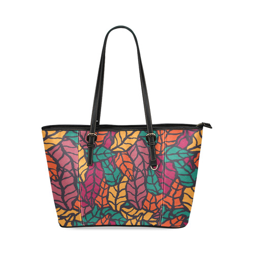 Nature leaves Leather Tote Bag/Small (Model 1640)