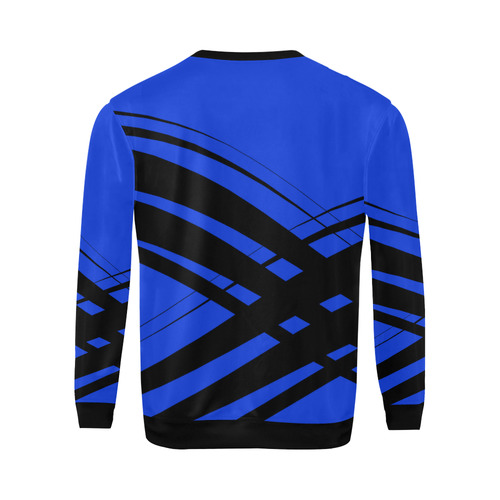 Black and Blue Diagonal Criss Cross All Over Print Crewneck Sweatshirt for Men (Model H18)