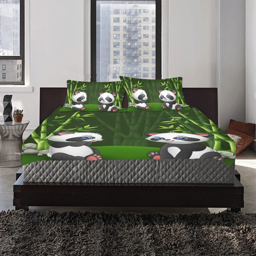 baby panda in the jungle bamboo 3-Piece Bedding Set
