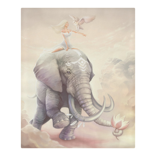 Girl riding an elephant with lotus flower 3-Piece Bedding Set