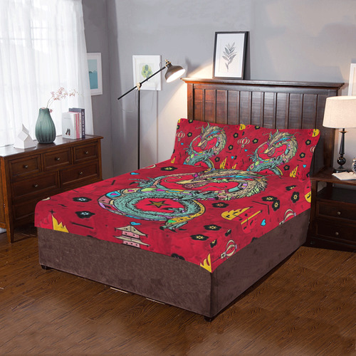 Dragon Popart by Nico bielow 3-Piece Bedding Set