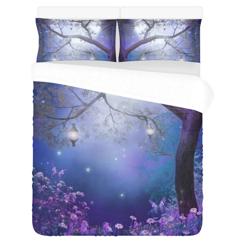 Purple meadow with a fairy tree 3-Piece Bedding Set