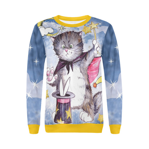 Magic Cat All Over Print Crewneck Sweatshirt for Women (Model H18)