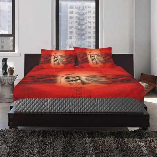 Creepy skulls on red background 3-Piece Bedding Set