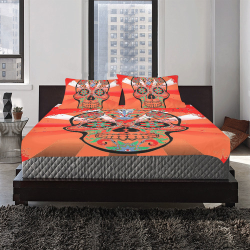 psychedelic Pop Skull 317I by JamColors 3-Piece Bedding Set