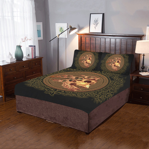 Amazing skull with floral elements 3-Piece Bedding Set