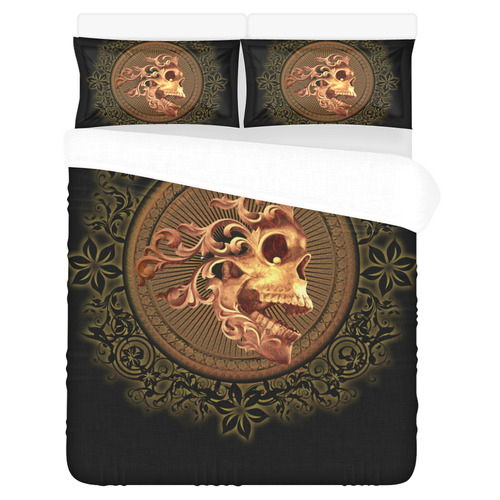 Amazing skull with floral elements 3-Piece Bedding Set