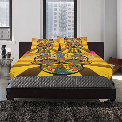 psychedelic Pop Skull 317A by JamColors 3-Piece Bedding Set
