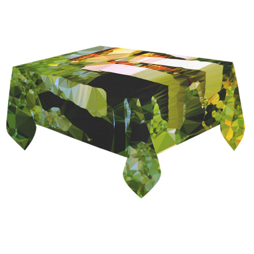 House Waterfall Low Poly Nature Landscape Cotton Linen Tablecloth 60"x 84"