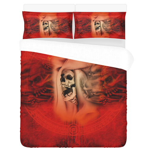 Creepy skulls on red background 3-Piece Bedding Set