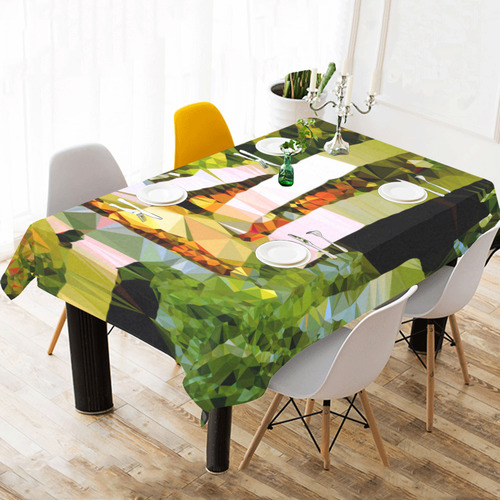 House Waterfall Low Poly Nature Landscape Cotton Linen Tablecloth 60"x 104"