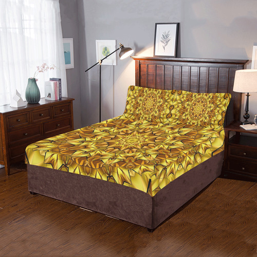 Golden Bronzed Mandala 3-Piece Bedding Set