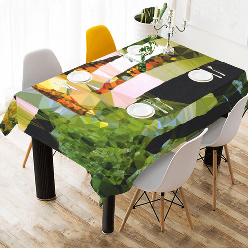 House Waterfall Low Poly Nature Landscape Cotton Linen Tablecloth 60"x 84"