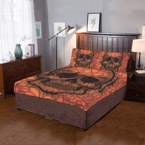 Glass Mosaic Skull,red by JamColors 3-Piece Bedding Set