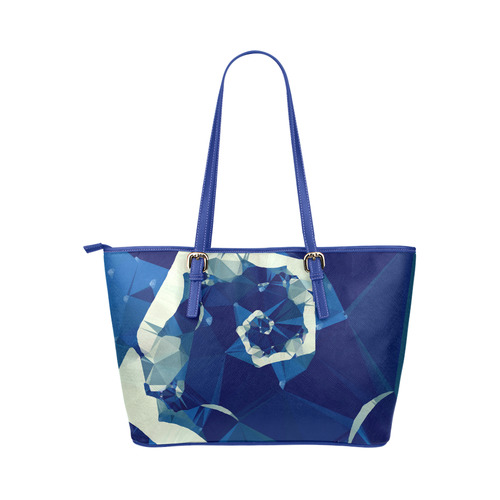 Dance With Me Blue Low Poly Fractal Art Leather Tote Bag/Large (Model 1651)