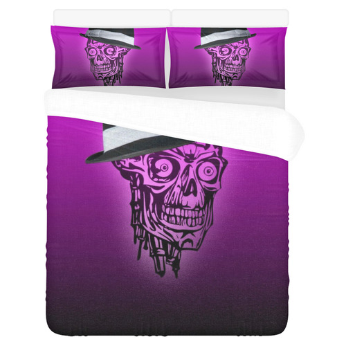 elegant skull with hat,hot pink 3-Piece Bedding Set