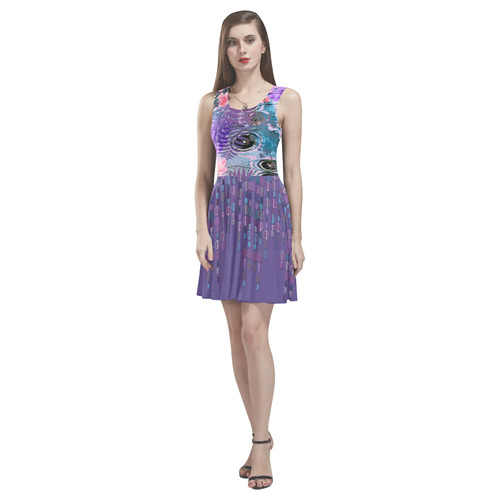 Tropical Violet Monarch Thea Sleeveless Skater Dress(Model D19)