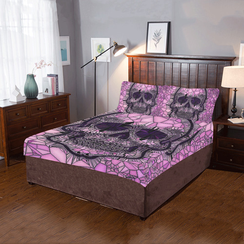 Glass Mosaic Skull,pink by JamColors 3-Piece Bedding Set