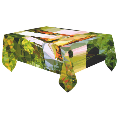 House Waterfall Low Poly Nature Landscape Cotton Linen Tablecloth 60"x 104"