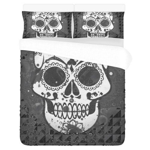 black and white Skull 3-Piece Bedding Set