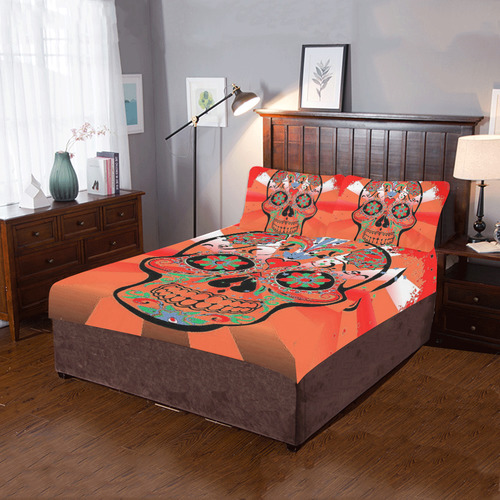 psychedelic Pop Skull 317I by JamColors 3-Piece Bedding Set