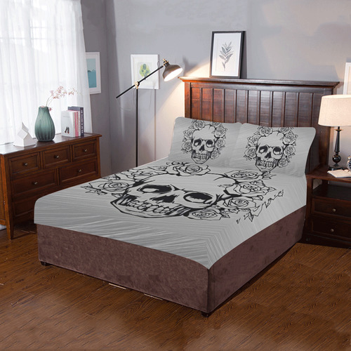 skull with roses 3-Piece Bedding Set