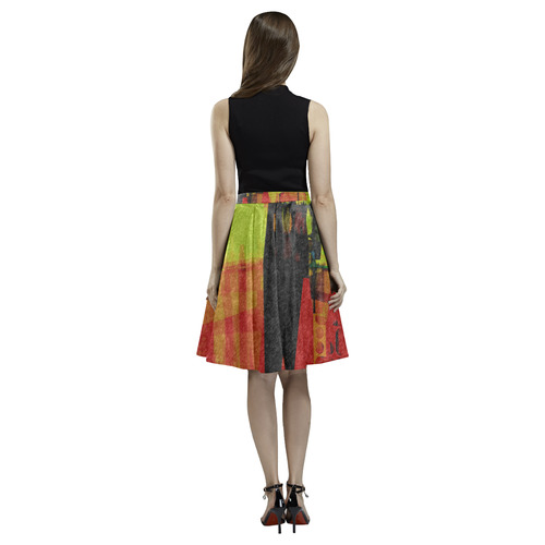 Grunge texture Melete Pleated Midi Skirt (Model D15)