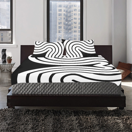 black and white curve 3-Piece Bedding Set