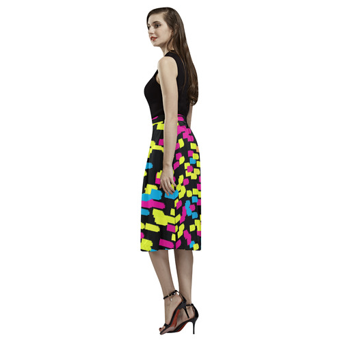 Colorful strokes on a black background Aoede Crepe Skirt (Model D16)