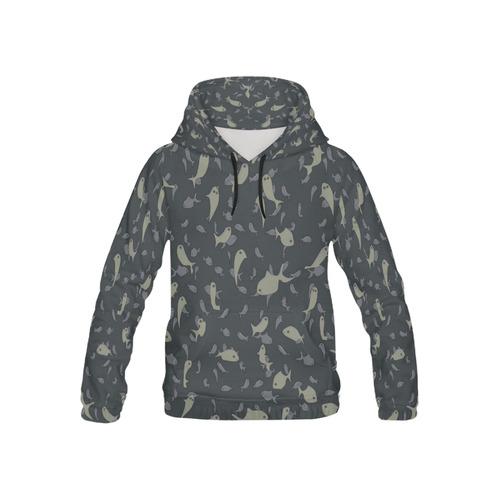 Lots of Fish Pattern Dark Grey All Over Print Hoodie for Kid (USA Size) (Model H13)