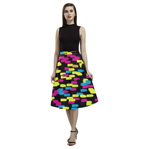 Colorful strokes on a black background Aoede Crepe Skirt (Model D16)