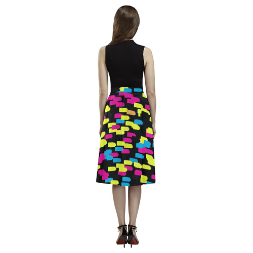 Colorful strokes on a black background Aoede Crepe Skirt (Model D16)