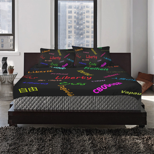 Freedom in several languages 3-Piece Bedding Set