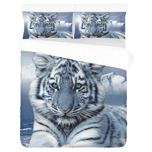 Blue White Tiger 3-Piece Bedding Set