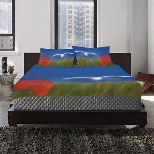 Wonderfull Summer with Seagull and Poppy 3-Piece Bedding Set