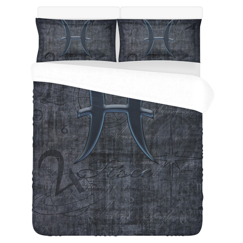 Astrology Zodiac Sign Pisce in Grunge Style 3-Piece Bedding Set