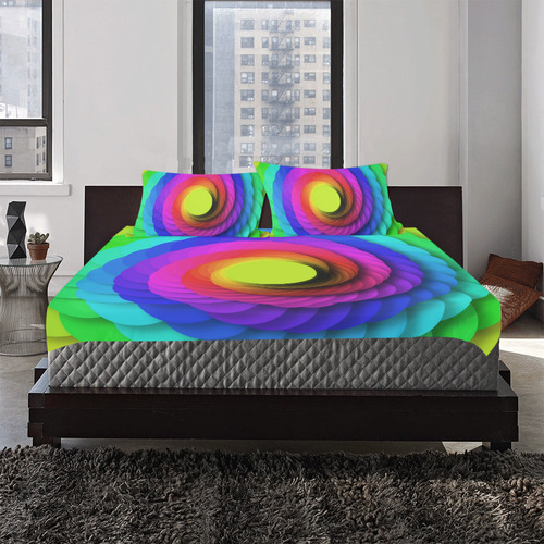 Psychodelic Spirale In Rainbow Colors 3-Piece Bedding Set