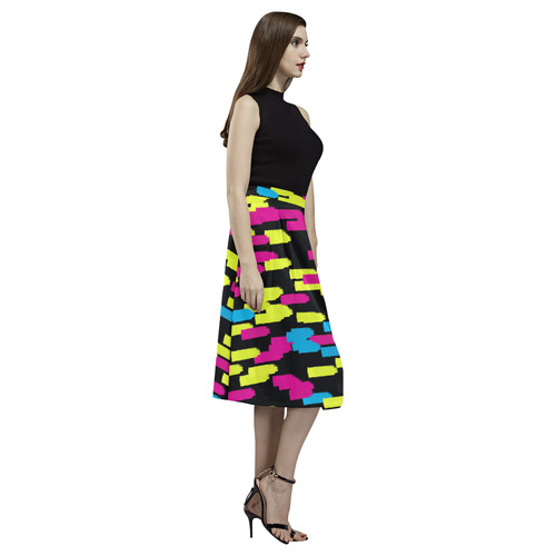 Colorful strokes on a black background Aoede Crepe Skirt (Model D16)