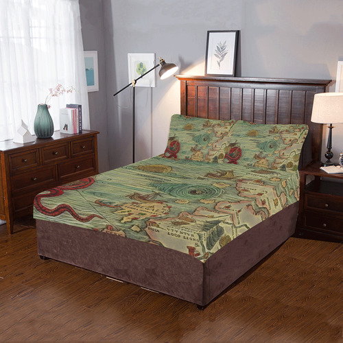 Historic Map from the World with Sea Monsters 3-Piece Bedding Set