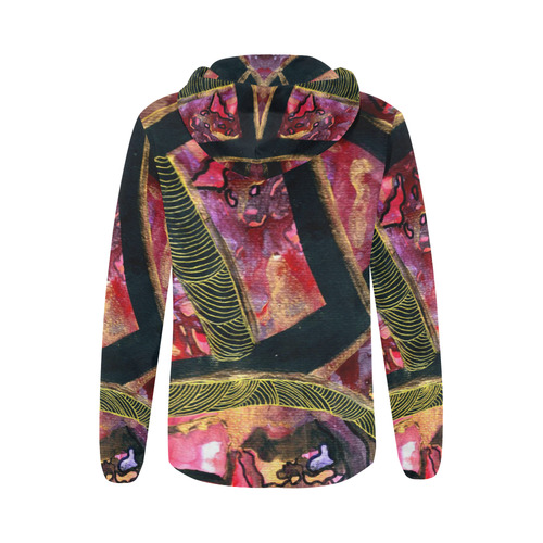 Purple Pink Black and gold Abstract All Over Print Full Zip Hoodie for Women (Model H14)